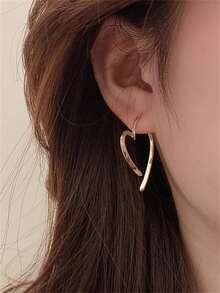 1對黃銅金色十字心臟設計耳環,優雅時尚,情人節理想禮物 - 金黃色 - 查看 6