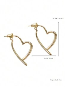 1對黃銅金色十字心臟設計耳環,優雅時尚,情人節理想禮物 - 金黃色 - 查看 5