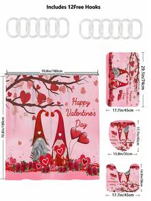 1入情人節主題小人和心形淋浴簾或馬桶墊和4入浴室地墊組,附12個淋浴簾掛鉤的防水浴室配件 - 彩色 - 查看 2