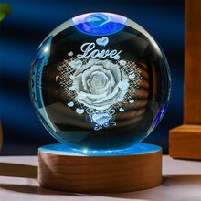 1個3d浪漫玫瑰水晶球燈帶有多色變化led夜燈,適用於客廳/臥室/家居裝飾,生日/節日/情人節禮物 - 棕色 - 查看 3