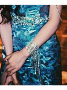 新到貨迷人全鑲鑽流蘇手鏈銀色款式 - 新款閃亮滿鑽流蘇腳手鍊銀色 - 查看 2