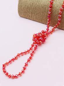 1pc Faced Crystal Glass Beads Hand Knotted 150cm Long Necklace For Fashion Ladies