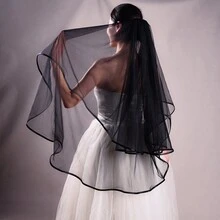 1 件双层黑边短头纱，适合婚礼/派对新娘头饰秋季服装女士 - 黑色 - 查看 1