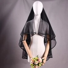 1 件双层黑边短头纱，适合婚礼/派对新娘头饰秋季服装女士 - 黑色 - 查看 6