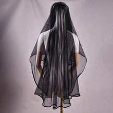 1 件双层黑边短头纱，适合婚礼/派对新娘头饰秋季服装女士 - 黑色 - 查看 10