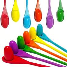 1入組蛋勺賽跑遊戲套裝,木製蛋和勺,平衡遊戲玩具,復活節蛋,戶外草坪遊戲設備 - 黃色 - 查看 7