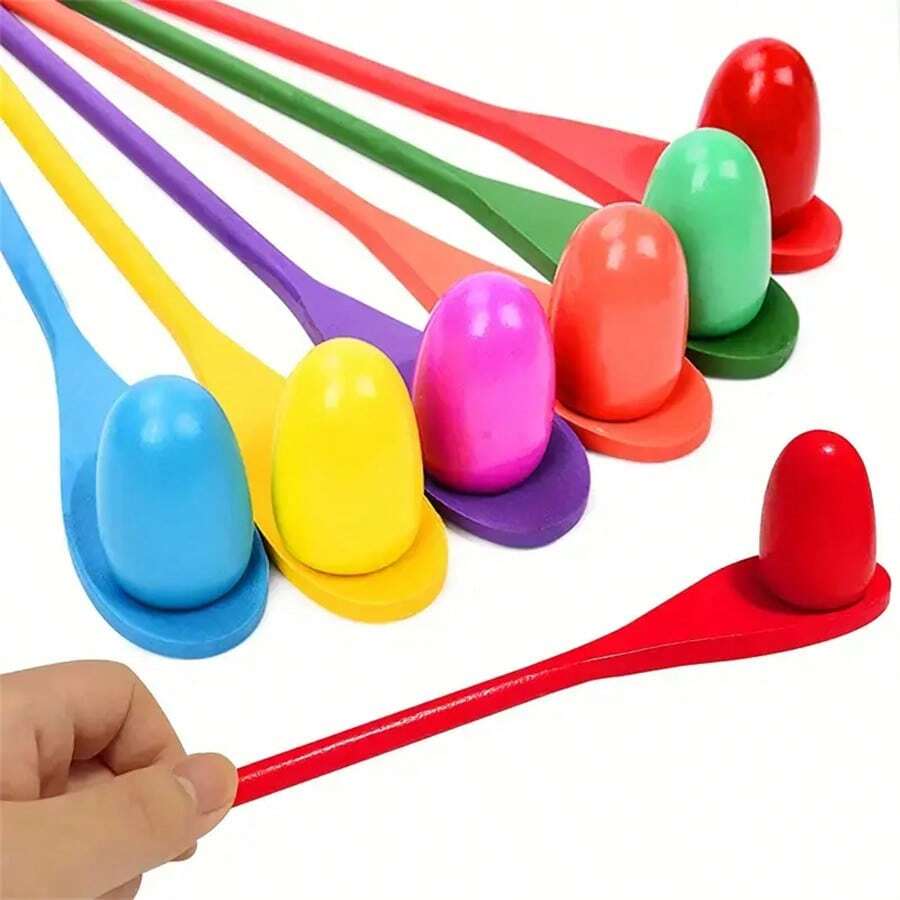 1pc egg and spoon race game set wooden egg and spoon balance game toy