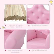 HOMCOM Sofá para Niños con Reposapiés Sillón Infantil Decorativo con Respaldo Alto en Forma de Corona y Reposabrazos Acolchado 58x40,5x49 cm Rosa - Rosa - Ver 4