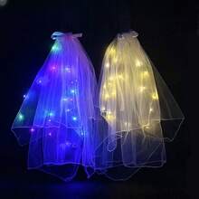 1入組LED花卉紗燈頭飾，簡約設計，適用於聖誕婚禮、派對、拍攝和各種聚會 - 彩色 - 查看 3