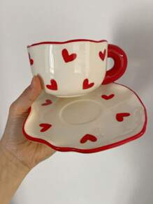 Handmade Coffee Cup & Saucer Set With Hand-Painted Afternoon Tea Design, Including A Dish And A Cup With Floral Pattern, Suitable For Girls - Love Cup and Saucer - View 3