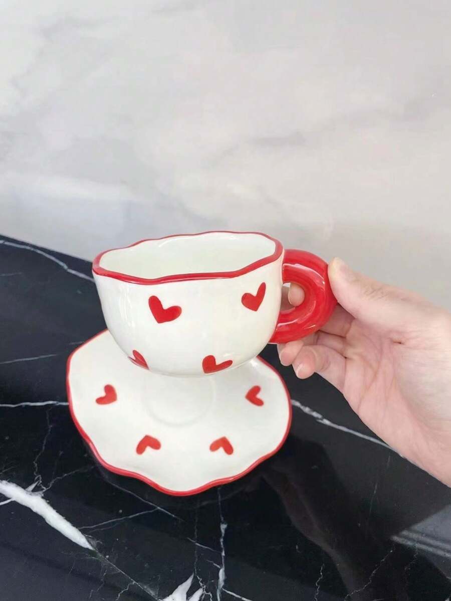 Handmade Coffee Cup & Saucer Set With Hand-Painted Afternoon Tea Design, Including A Dish And A Cup With Floral Pattern, Suitable For Girls - Love Cup and Saucer - View 1