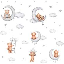 卡通熊月亮云墙贴，贴纸，墙贴花，乙烯基贴花用于家居装饰，春季装饰品让您的家焕然一新，节日装饰贴纸礼物生日毕业 - 彩色 - 查看 7