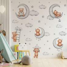 卡通熊月亮云墙贴，贴纸，墙贴花，乙烯基贴花用于家居装饰，春季装饰品让您的家焕然一新，节日装饰贴纸礼物生日毕业 - 彩色 - 查看 6