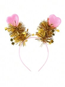 1入組多色情人節情侶風格泡沫心形髮飾鈕扣和星形流蘇裝飾毛帶,可愛的心形設計頭帶,適用於節日/派對服裝,新年派對攝影道具,情人節,聖誕節使用 - 彩色 - 查看 12