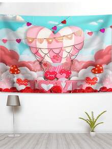 1pc Valentine'S Day Hot Air Balloon & Clouds Background Romantic Theme Holiday Party Decor Prop Backdrop Cloth - Multicolor - View 4