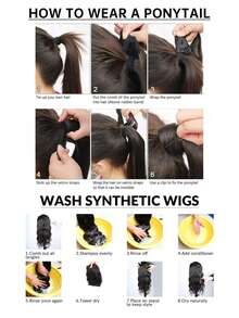 夾式高馬尾包裹式26英吋長直深棕色合成髮束 - 棕色 - 查看 11