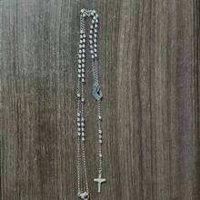 A 2.5 Mm/0.09 Inch Cube Bead Cross Necklace, Portrait Brand, With - Silver - View 3