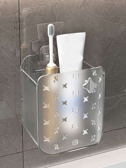 1pc Toothpaste And Toothbrush Storage Box Perforation-Free Wall Hanging Bathroom Cleanser Towel Multifunctional Storage Shelf Toiletries Counter Organizing Storage Bucket Home Bathroom Decor Fall Decor Back To School