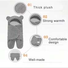 1入灰色兒童開叉毛絨睡袋,可拆卸袖子和足套,適用於秋冬季 - 灰色 - 查看 6
