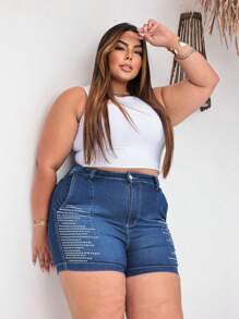 Plus Size Shorts - Blue - View 5