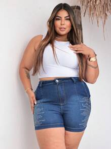 Plus Size Shorts - Blue - View 1