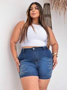 Plus Size Shorts - Blue - View 3
