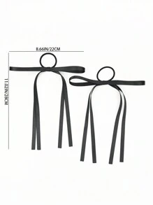 1 Set/2pcs Women's Black Ribbon Long Streamers Ballet Style Double Layer Bowknot Hair Tie, Suitable For Everyday Wear, Vacation, Shopping, Photography Etc. Can Be Used For Making Double Ponies Or As Gift For Girlfriends And Friends, All Seasons Match - Black - View 6
