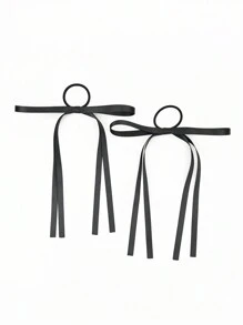 1 Set/2pcs Women's Black Ribbon Long Streamers Ballet Style Double Layer Bowknot Hair Tie, Suitable For Everyday Wear, Vacation, Shopping, Photography Etc. Can Be Used For Making Double Ponies Or As Gift For Girlfriends And Friends, All Seasons Match - Black - View 3