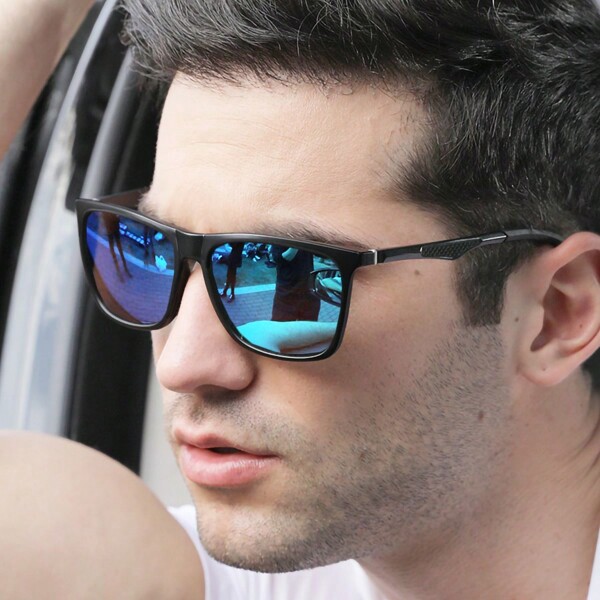 1pc Men's Aluminum-Magnesium Square Polarized Sunglasses, Suitable For Outdoor Driving, Fishing, Leisure, Travel, Business, Beach, Holiday, UV400 Protection, High-Quality Luxury Brand Designer Vintage Fashion Spring Arms, Premium TAC Lenses, Blue Mirror Beach Accessories Sun Glasses Sunglasses Shades For Summer Beach Vacation,Outdoor,Travel