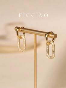 Ficcino 1pair Classic Gold Plated & Cubic Zirconia Inlay Circle Shaped Ladies' Elegant Earrings Suitable For Various Occasions - 1152e - View 5