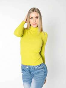 Suéter Manga Larga Mujer Botones Dorado - Verde - Ver 2