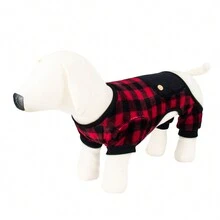 聖誕節寵物服飾,犬貓法蘭絨睡衣,家居連身衣 - 紅色 - 查看 3