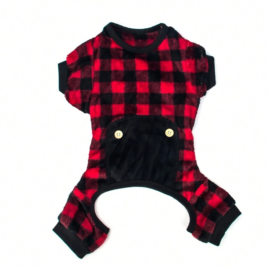 聖誕節寵物服飾,犬貓法蘭絨睡衣,家居連身衣 - 紅色 - 查看 1