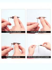 5pcs/Set Steel Plate Iron Hook Threader/Cross-Stitch Needle Threader Accessory/Manual Sewing Threader/Double-Headed Thread Insertion Tool/Easy Threader - Silver - View 3