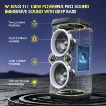 W-KING 100W Bluetooth Speakers V5.3, Portable IPX6 Waterproof Party Speaker Loud With Deep Bass/110dB Huge Sound/DSP, Karaoke Outdoor Boombox With Lights/Mic&Guitar Port/ECHO/USB Port/Adapter Included - Black - View 2