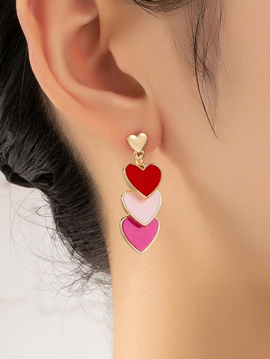 優雅簡約的心形拼接長女式耳環一對 - 彩色 - 查看 1