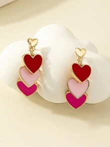 優雅簡約的心形拼接長女式耳環一對 - 彩色 - 查看 4