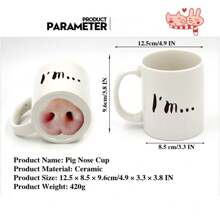 鼻子馬克杯,創意搞笑咖啡杯（豬）,材質：馬克杯採用陶瓷材質,安全有保障。易於清潔：使用後只需使用清水即可。創意搞笑：豬鼻子圖案設計幽默又活躍現場氣氛。 - 白色 - 查看 6