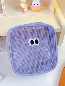 1pc Transparent Portable Toiletry Bag With Large Capacity Mesh Pockets, Cosmetic Organizer For Traveling - Purple - View 1