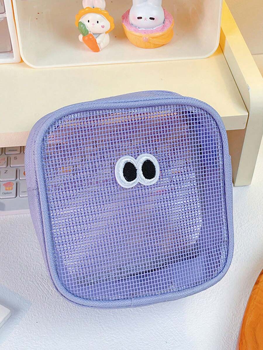 1pc Transparent Portable Toiletry Bag With Large Capacity Mesh Pockets, Cosmetic Organizer For Traveling - Purple - View 1