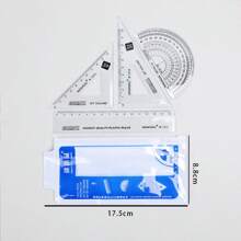 1 set Juego de dibujo minimalista y fresco para estudiantes, 4 piezas/set que incluye: regla y regla triangular, reglas - Multicolor - Ver 3