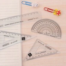 1 set Juego de dibujo minimalista y fresco para estudiantes, 4 piezas/set que incluye: regla y regla triangular, reglas - Multicolor - Ver 6