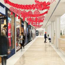 2024年春節派對裝飾用風龍花天花板裝飾,無紡布製成的龍年掛飾 - 紅色 - 查看 8