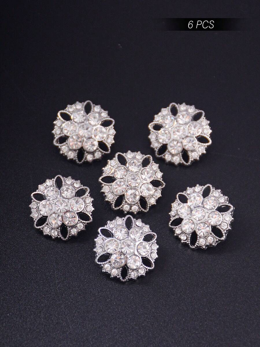 6入組圓形中空金屬鈕,鑲有鉆石裝飾,適用於女士外套、防風外衣、羊毛衫和帽子等 - 亮白K - 查看 1