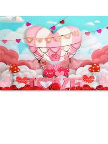 1pc Valentine'S Day Hot Air Balloon & Clouds Background Romantic Theme Holiday Party Decor Prop Backdrop Cloth - Multicolor - View 3