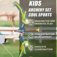 1件青少年射箭玩具遊戲射箭練習弓背戶外玩具射箭玩具箭罩戶外運動射擊夜間杯弓箭軟頭彈弓射箭玩具（弓箭*1+箭筒*1+靶吸盤） * 1+箭頭 * 3) - 綠色 - 查看 2