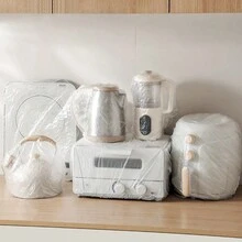 Dust-Proof Cover - Disposable Single Use - Multi-Functional - Kitchen - Thick Plastic Protective Cover - Fry Pan - Dust-Proof - Versatile - Home - Transparent - 1 Set (10 Pieces) Medium Size - View 3