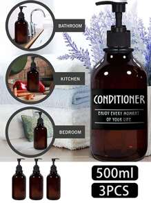 WCIC 3入組16盎司光澤啡色肥皂泵瓶套裝,帶6張防水標籤,適用於碗清潔劑、護髮素、手部肥皂、洗髮水、潤膚乳、沐浴露等等,可裝化妝品分裝妝品,化妝品經典套裝,方便補充乳液。 - 棕色 - 查看 3