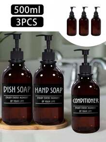 WCIC 3入組16盎司光澤啡色肥皂泵瓶套裝,帶6張防水標籤,適用於碗清潔劑、護髮素、手部肥皂、洗髮水、潤膚乳、沐浴露等等,可裝化妝品分裝妝品,化妝品經典套裝,方便補充乳液。 - 棕色 - 查看 2
