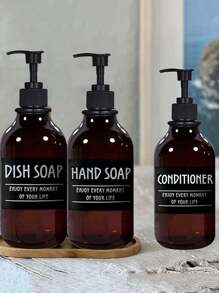 WCIC 3入組16盎司光澤啡色肥皂泵瓶套裝,帶6張防水標籤,適用於碗清潔劑、護髮素、手部肥皂、洗髮水、潤膚乳、沐浴露等等,可裝化妝品分裝妝品,化妝品經典套裝,方便補充乳液。 - 棕色 - 查看 6